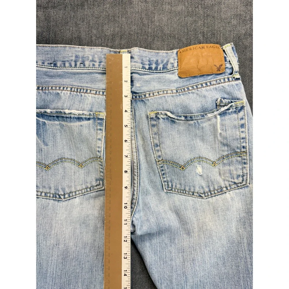 American Eagle Original Straight Mens 28x30 Light Wash Cotton Distressed Jeans